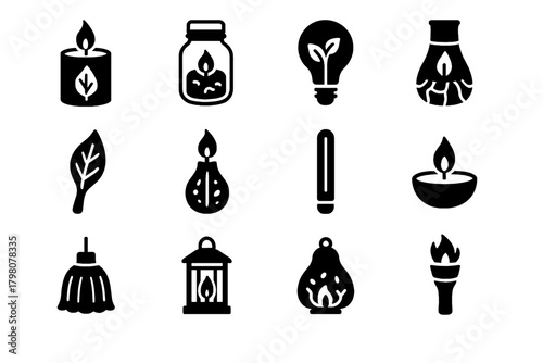 Eco fiber moss vector plant glow light hemp lantern bulb icon