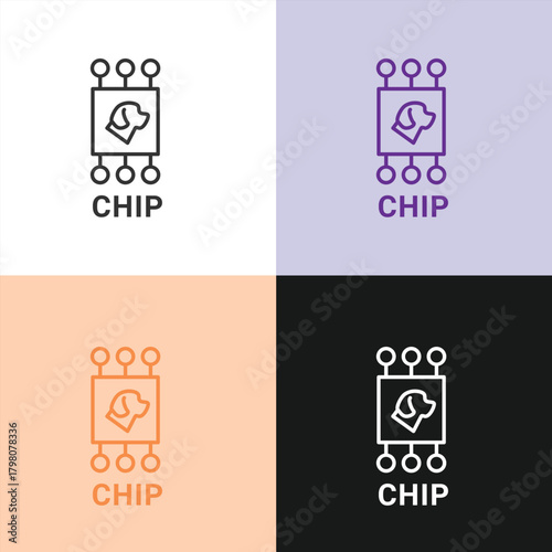 Pet Identification Microchip Icon with Dog Head Symbol for Veterinary Tracking, Animal Safety, and Lost Pet Recovery.