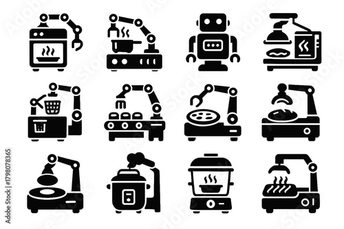 Sushi icon kitchen microwave stove bot vector cooker robot oven automated