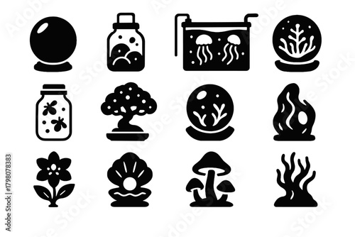 Decorative bonsai icon crystal lamp bioluminescent fantasy collection resin luminous vector tree