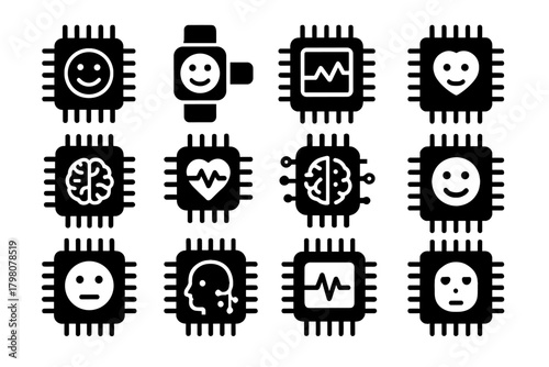 Icon brain emotion interactive microchip vector activity chip tiny mood icons neural