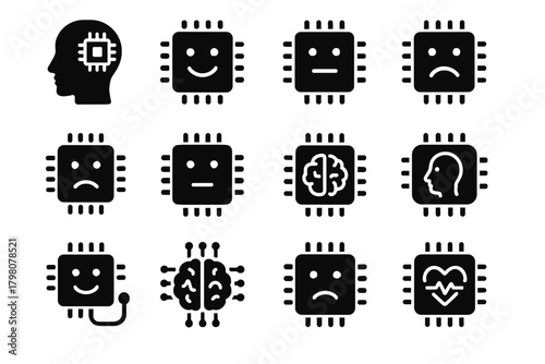 Chip vector state processor icon emotion microchip neural icons cognitive sentiment emotional