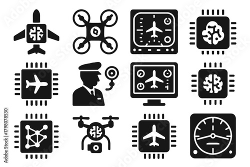 Pilot monitoring module intelligent microchip icon ai flight vector autopilot guidance