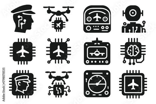 Chip pilot sensor control interface vector virtual ai monitoring icon drone