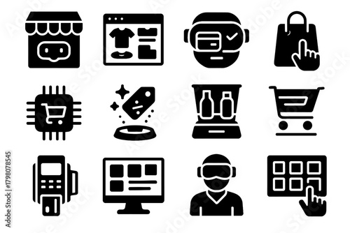 Interactive holographic shelf panel online tag icon shopping terminal interface icons virtual