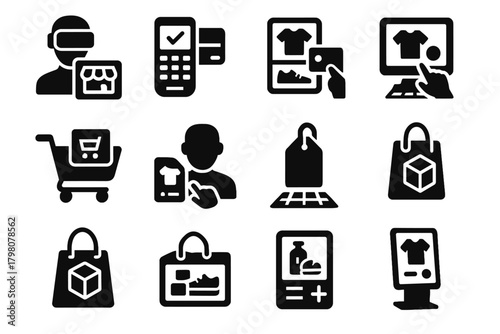 Smart screen interactive digital shopping holographic online icon product virtual vector icons