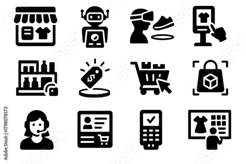 Digital shopping vector panel smart cart virtual online vr icon interactive shop