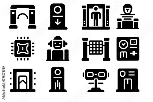 Point cyber barrier gateway interactive vector module icon access digital gate security