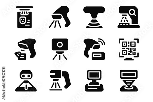 Measurement smart modern document scanner data infrared optical vector icon scanning