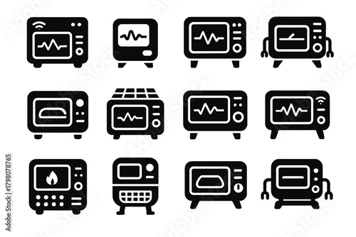 Cooking icon control baking smart nano iot oven automated vector