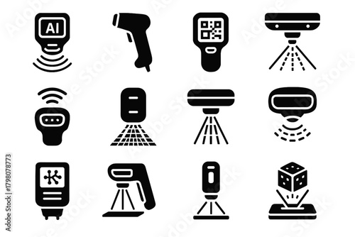 Ai icon wireless vector portable reader devices inspection holographic tool scanner scanning