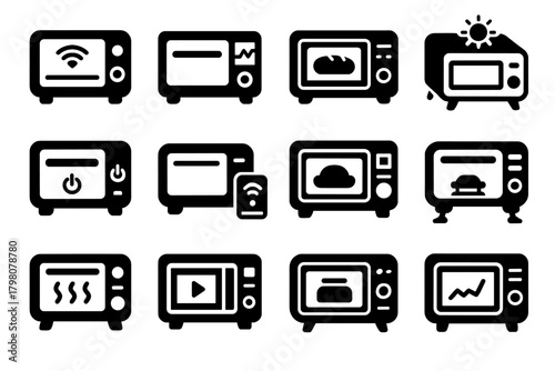 Virtual oven unit toaster ai precision icon vector automated nano