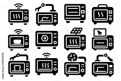 Mini precision compact nano vector toaster kitchen icon robotic cooker oven