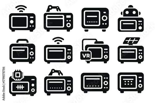 Vector oven cooking precision nano kitchen ai icon compact culinary smart