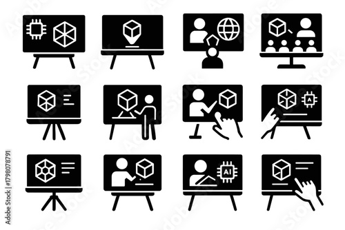 Touchscreen icons virtual vector ar smart surface board tool lesson icon