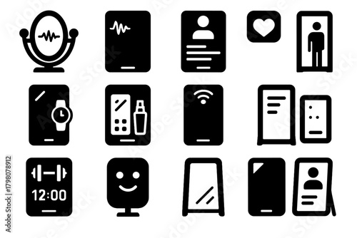 Reflective ar assistant smart display icon digital mirror innovative vector home fitness