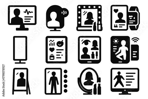 Icon home virtual device smart interactive vanity intelligent reflective mirror vector