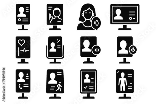 Smart reflective health vector icon fitness iot virtual interactive vanity mirror icons