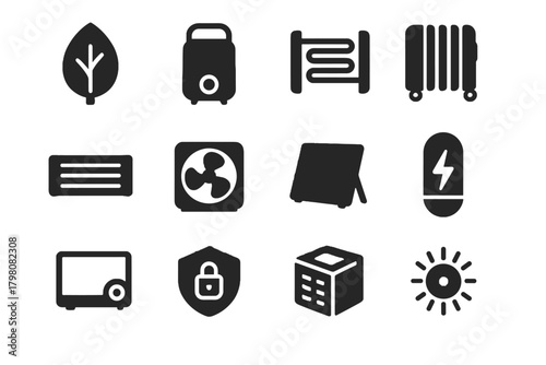 Airflow radiator vector saving wall energy icon low modular coil unit portable