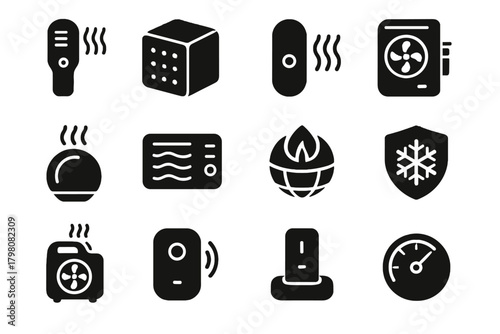 Heat heater compact vector heating nano module sensor round icon cube handheld