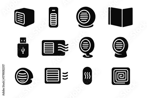 Panel heater vector wireless icon module unit grille portable wall icons foldable