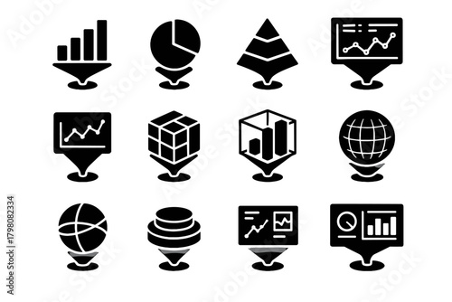 Hologram graph analytics data chart pie vector holographic icon futuristic cube