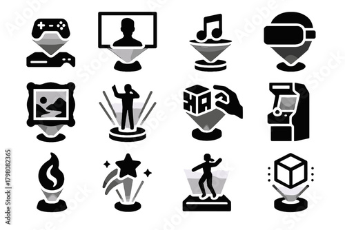 Vr vector holographic hologram toy arcade icons art player icon helmet interactive