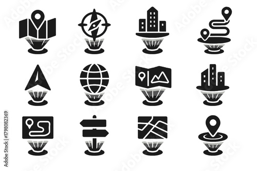 Marker signboard map icon icons holographic futuristic layered hologram vector route city