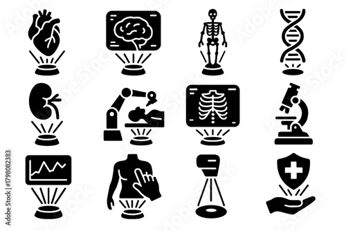 Brain holographic model vector medical digital hologram icon projection skeleton futuristic icons
