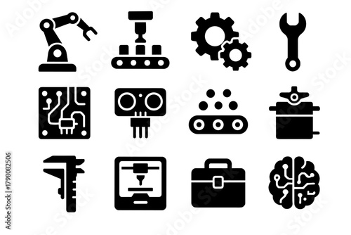 Robotic icon gears robotics vector circuit motor icons toolbox line assembly ai