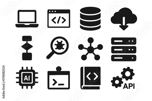 Algorithm icons node icon code database network api engineer software vector storage