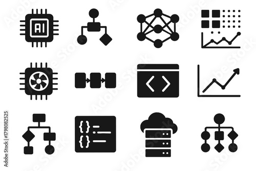 Code chip vector learning ai model machine icon pipeline cloud icons prediction