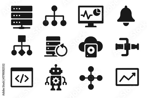 Dashboard storage workflow engineer backup alert icon server ai vector data network