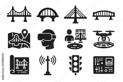 Icon virtual bridge light vector control icons sensor walkway view digital traffic
