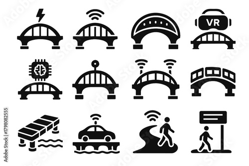 Icon digital smart vector energy autonomous walkway icons modular bridge led futuristic