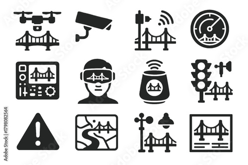 Vector control icon weather icons camera bridge sensor monitoring alert traffic panel