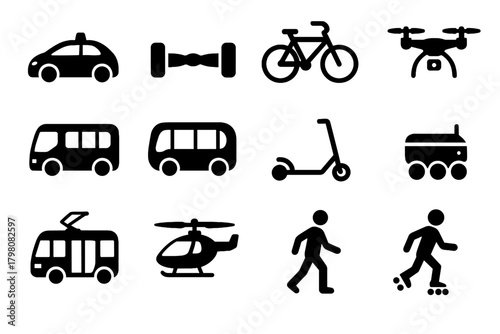 Transport hover autonomous tram scooter bus icons vector robot icon taxi futuristic