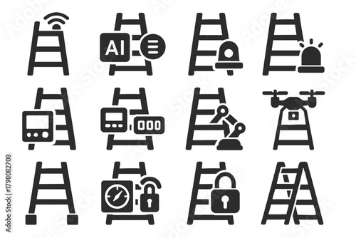 Set support folding indicator sensor robotic icon modern emergency digital monitor vector