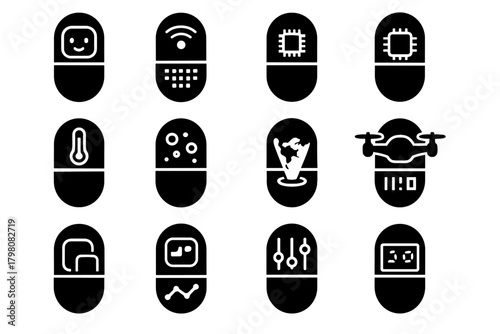 Monitor medical led readout ai microchip capsule icon logger temperature vector hatch