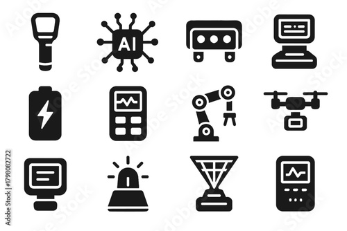 Icons device readout robotic vector pack scanner icon interface portable sensor drone