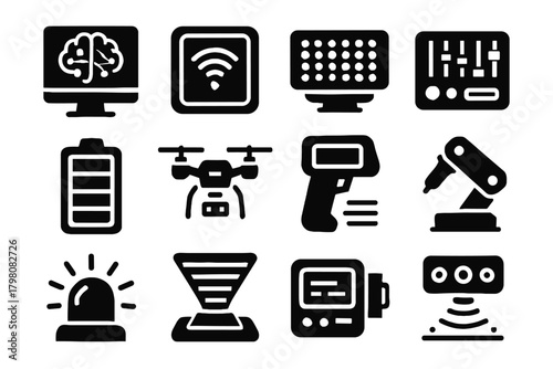 Battery led robotic vector panel smart hinge module icon icons scanner holographic