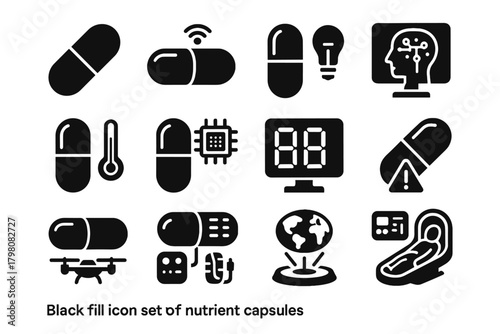 Nutrient icon gel drone digital capsule sensor vector emergency map monitor icons