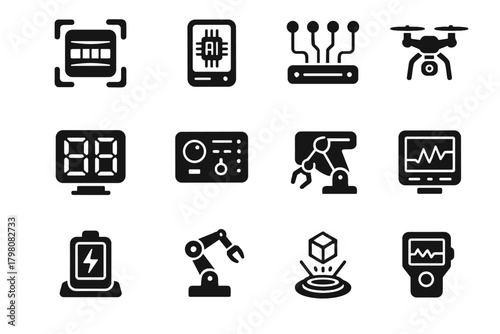 Stop emergency robotic advanced icons icon scanner data display module vector array