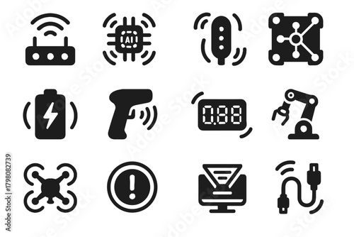 Robotic array battery scanning icons led hub cable interface sensor vector icon