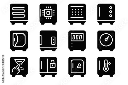 Nano vector fridges module display temperature lock coil hub icon futuristic meter