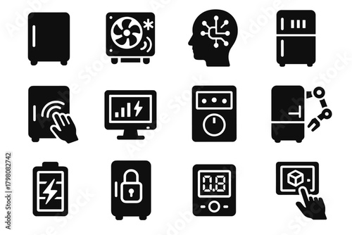 Vector interface icon fridge panel robotic nano ai smart battery display energy