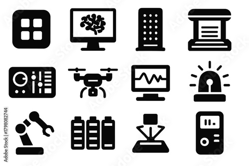 Panel emergency display icon alarm scanners readout laboratory control pack vector module