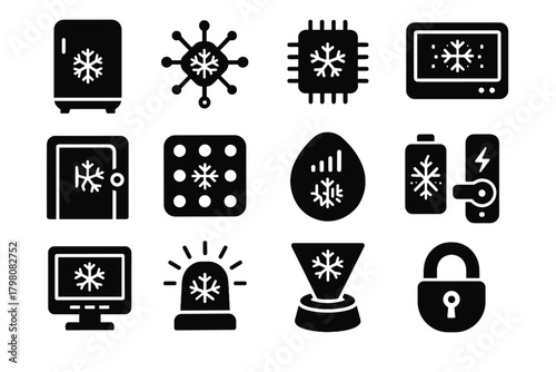 Cooling digital monitor battery device nano pack energy vector holographic interface icon