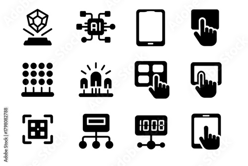 Display touch icon digital virtual ar interactive readout qr array interface vector