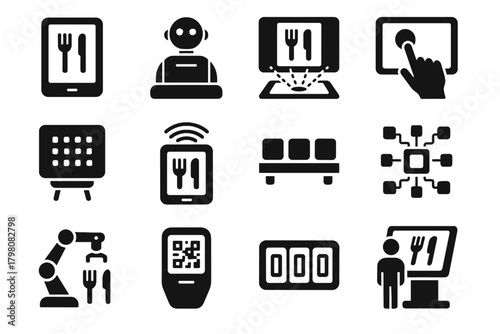 Vector led ar virtual ai icon hub interface screen dining digital interactive